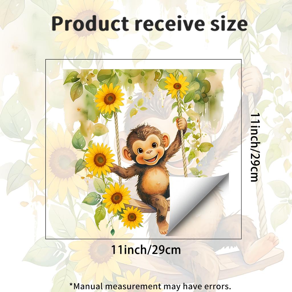 Watercolor Monkey Swinging On Swing Self Adhesive Glass Window Sticker No Residue for Kids Room Wall Decor
