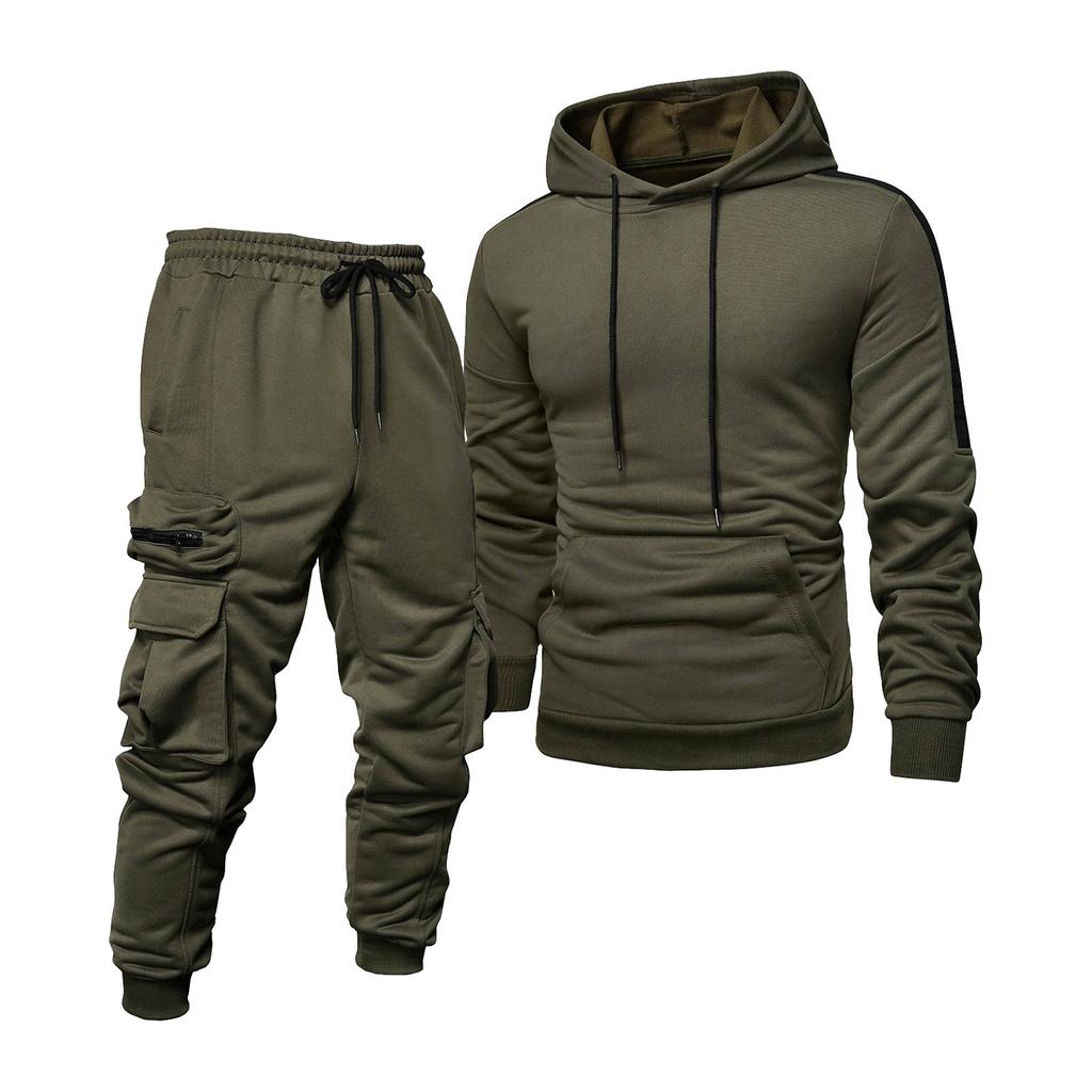 Traje de Sudadera con Capucha y Pantalón de Chándal de Color Sólido para Hombre Traje Casual Deportivo para Hombre con Múltiples Bolsillos