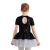 Girls Penguin Costume Color Contrast Sequins Dress Round Neck Short Sleeve Bow Tie Buttons Puffy Mesh Skirt
