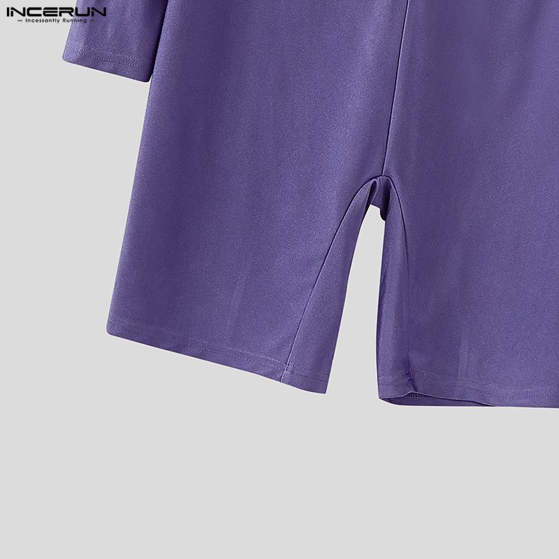 INCERUN Men Zip-up Long Sleeve Solid Fitted Pajamas Jumpsuits Romper Bodysuits Underwear