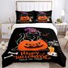 3pcs Trick or Treat Cat & Pumpkin Halloween Bedding Set - Includes Quilt Cover and Pillowcases, Suitable for All Seasons, Machine Washable -