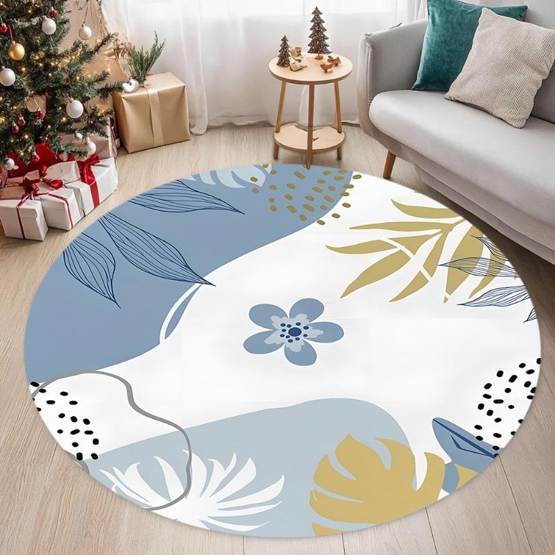 

Modern Botanical Round Rug - Abstract Floral & Leaf Motif in Sage Green Non-Slip Soft Floor Mat for Serene Nursery Decoration 40x40cm