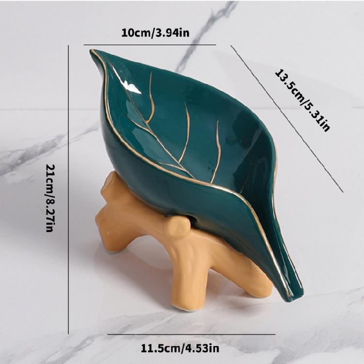 Modern Ceramic Soap Holder NonSlip Base Golden Leaf Pattern Soap Dish Organizers Tray for Bathroom Kitchen Essential