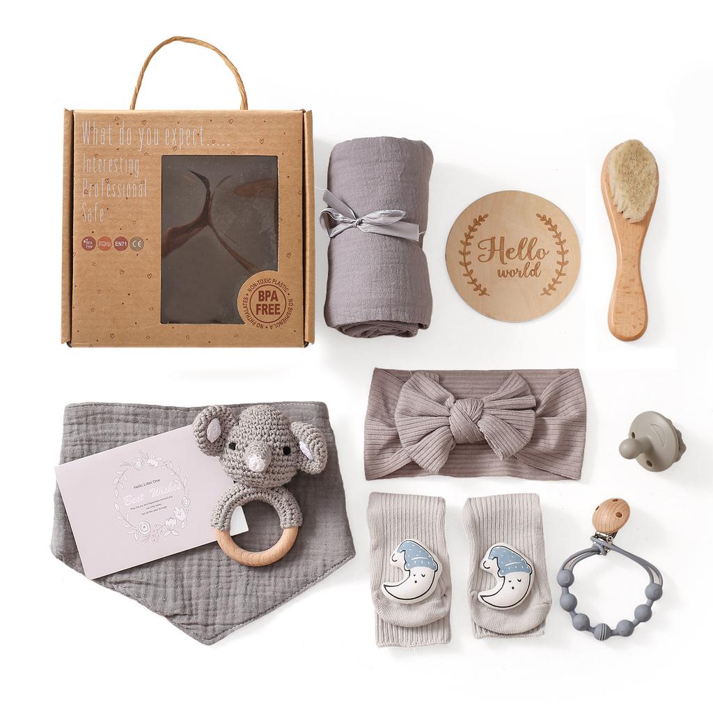 Newborn Gift Set Baby Full Moon Memorial Milestone Photo Props Non-toxic Customized Color Cotton Multifunction Rabbit Rattle Set