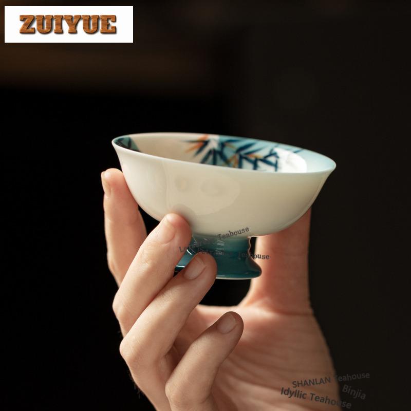 2pc/lot Hand-painted Bamboo Butterfly Teacup Antique Tea Bowl Mug Tea-tasting Meditation Cup Chazhan Master Cups Teaware 60ml