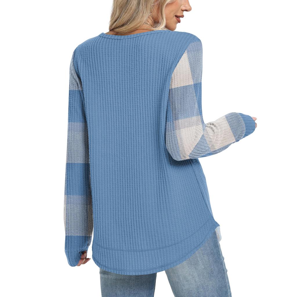 Damrutig tryck rund hals långärmad ledig lös topp