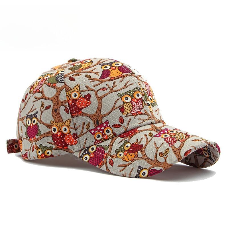 Unisex Cartoon Owl Print Baseball Cap Structured Hard Top Folk Art Bohemian Peaked Hat Outdoor Sun Protection Canvas Cap