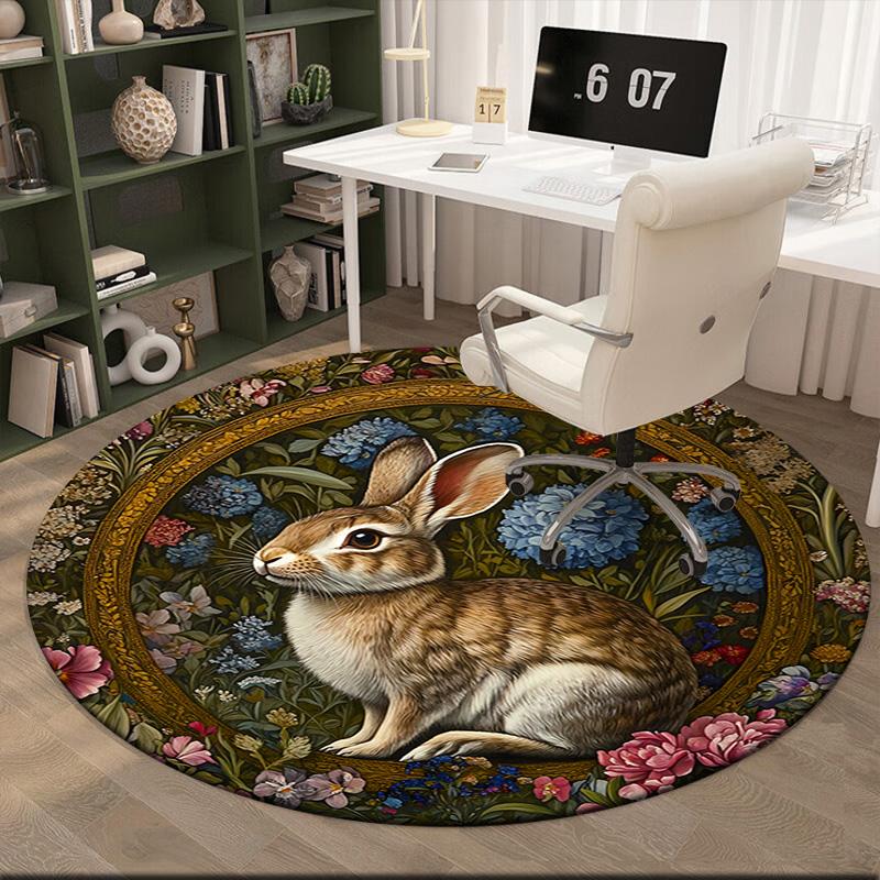 1pc Medieval William Morris Rabbit Design Round carpet Painted Printed circular carpet, home door mat, outdoor travel protection carpet