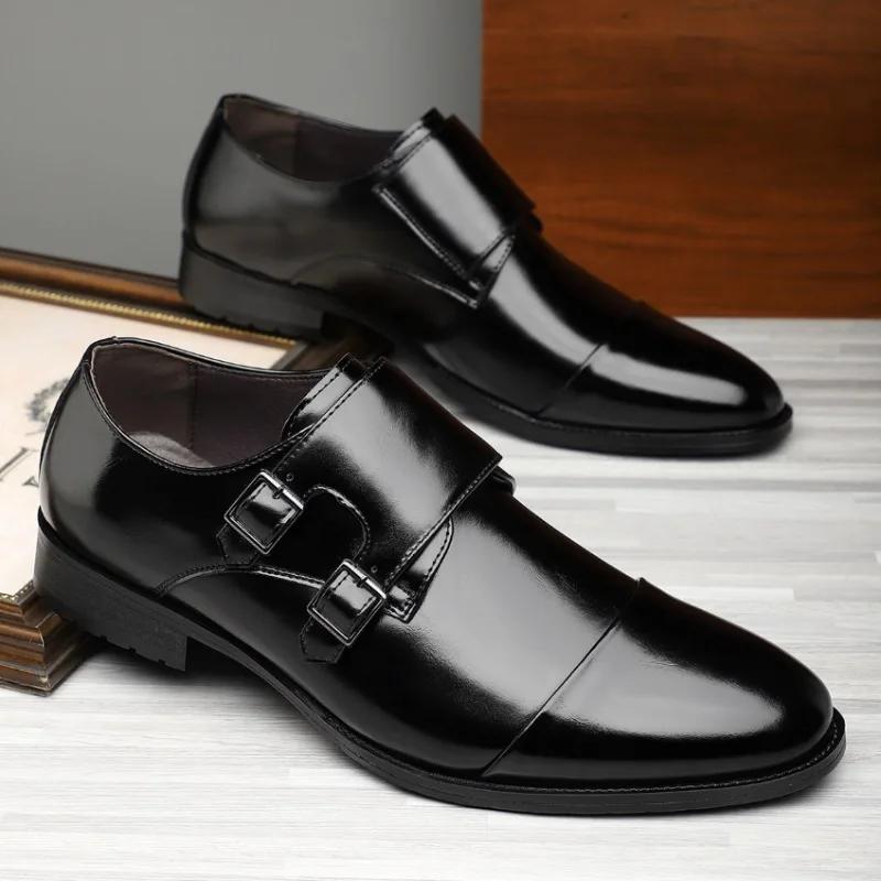 

Men s British Derby Shoes Breathable Adjustable Buckle Business Casual Leather Shoes for Commuting & Wedding 39 чёрный