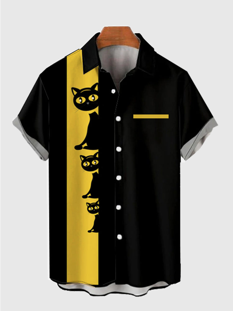Men'S Cute Cat Printed Casual Shirt Daily Wear 3D Printing Classic Short Sleeve Shirt Fashion Hawaiian Shirts For Women Hrajuku