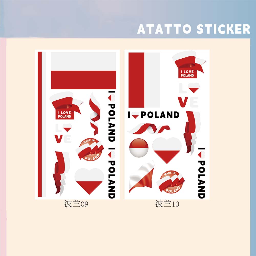 Set of 2 Temporary Tattoos National Flag Decals for Face and Arm, Body Decoration for Football Supporters for Sporting Events