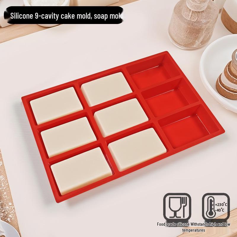 9-Cavity Rectangular Silicone Mold for Cake, Soap, Incense, DIY Chocolate