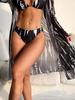 Dreiteiliges Bikini-Set im europäischen und amerikanischen Stil 2024 mit langärmeligem Sonnenschutz aus Mesh für Urlaub und heiße Quellen.