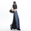 Retro Slim Color-Blocked High-Waist Denim Skirt for Women