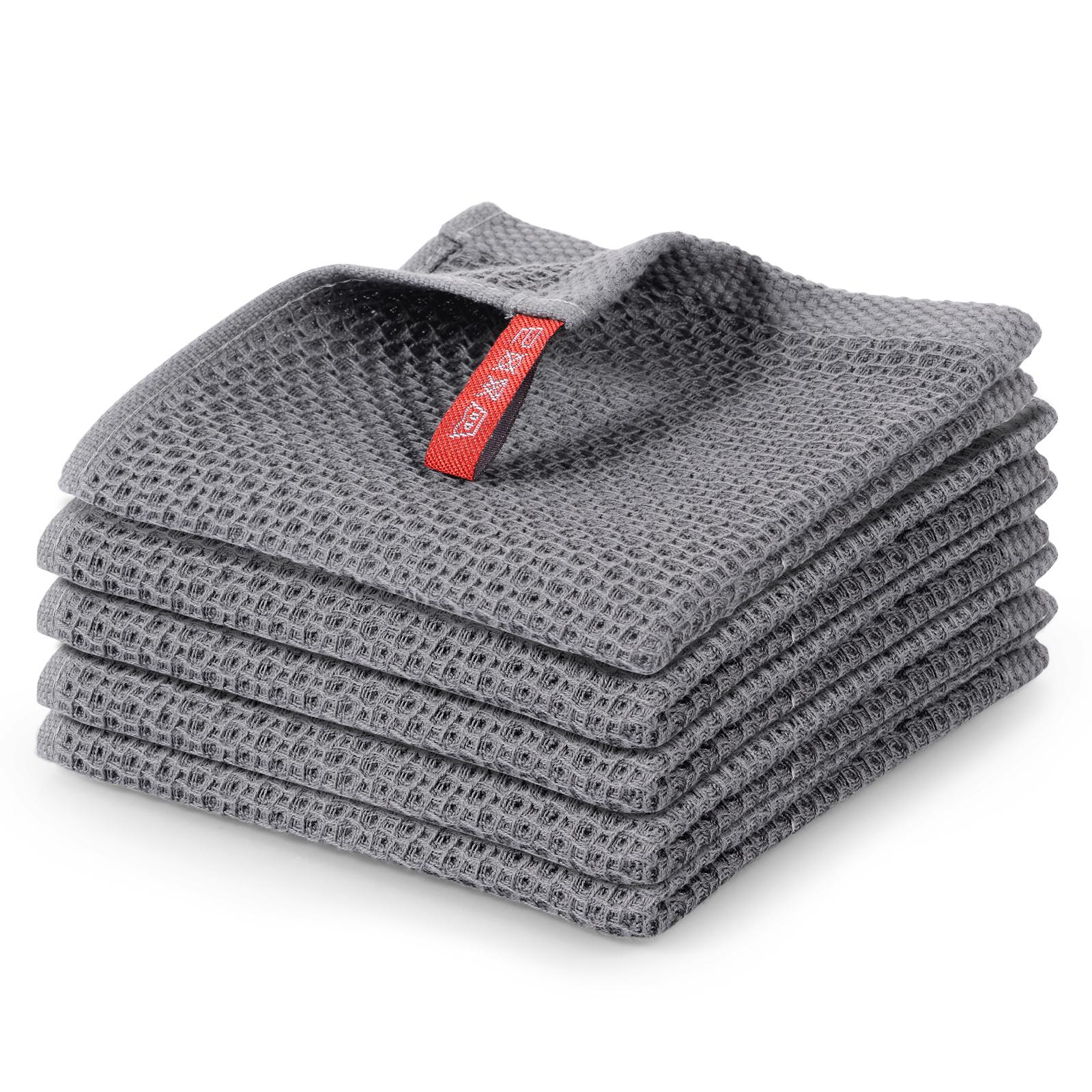 

5 Pcs 100% Cotton Dish Cloth Kitchen Dish Towel Honeycomb Grid Absorbent Quick Drying Soft Household Cleaning Wash Rag