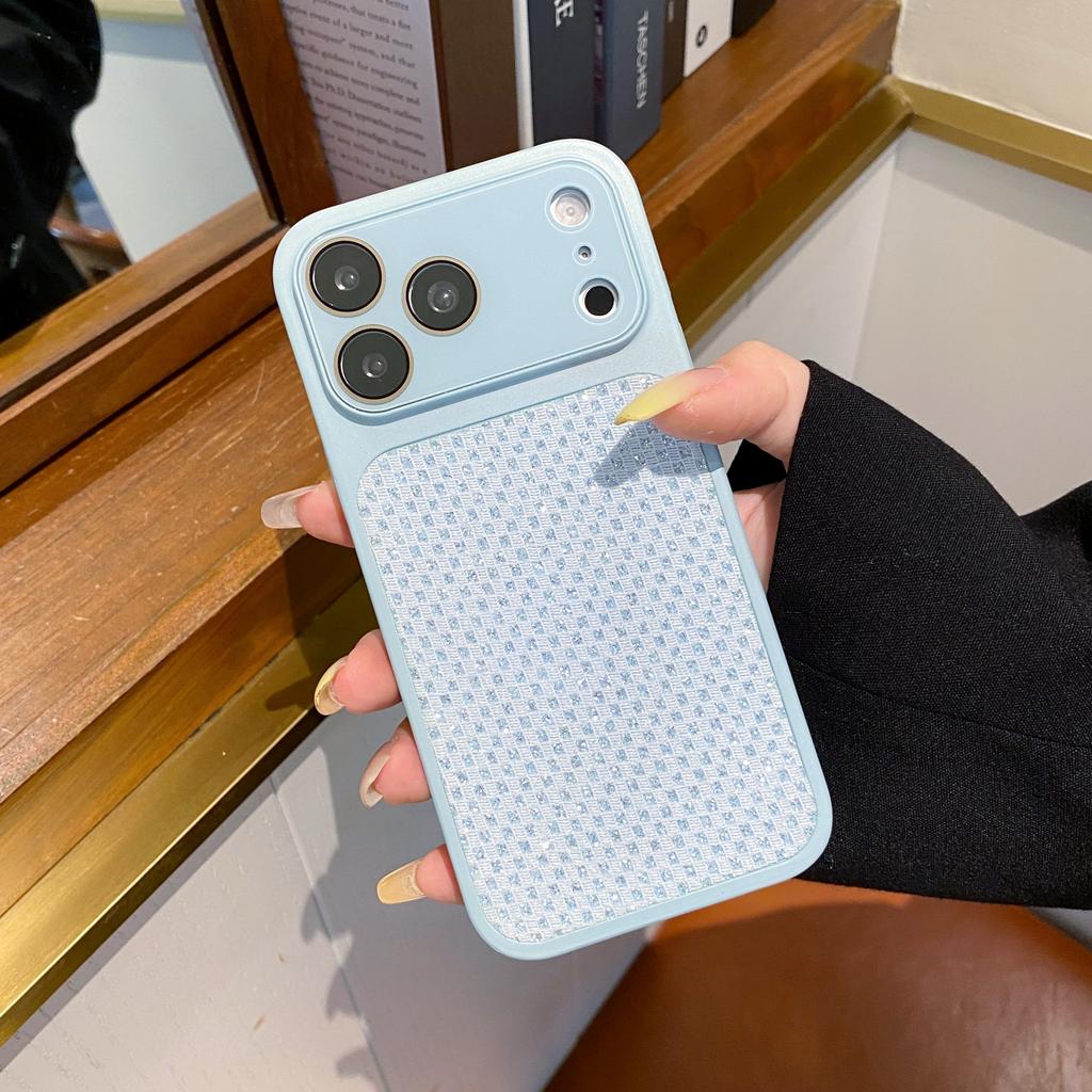 Luxury Grid Glitter Diamond Phone Case For iPhone 17 16 15 14 13 Pro Max Shiny Rhinestone Anti-fall Protection Shockproof Cover