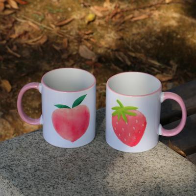 Kreative süße Tasse Erdbeer-Pfirsich Keramik Wassertasse Milchtasse Kaffeetasse Safttasse