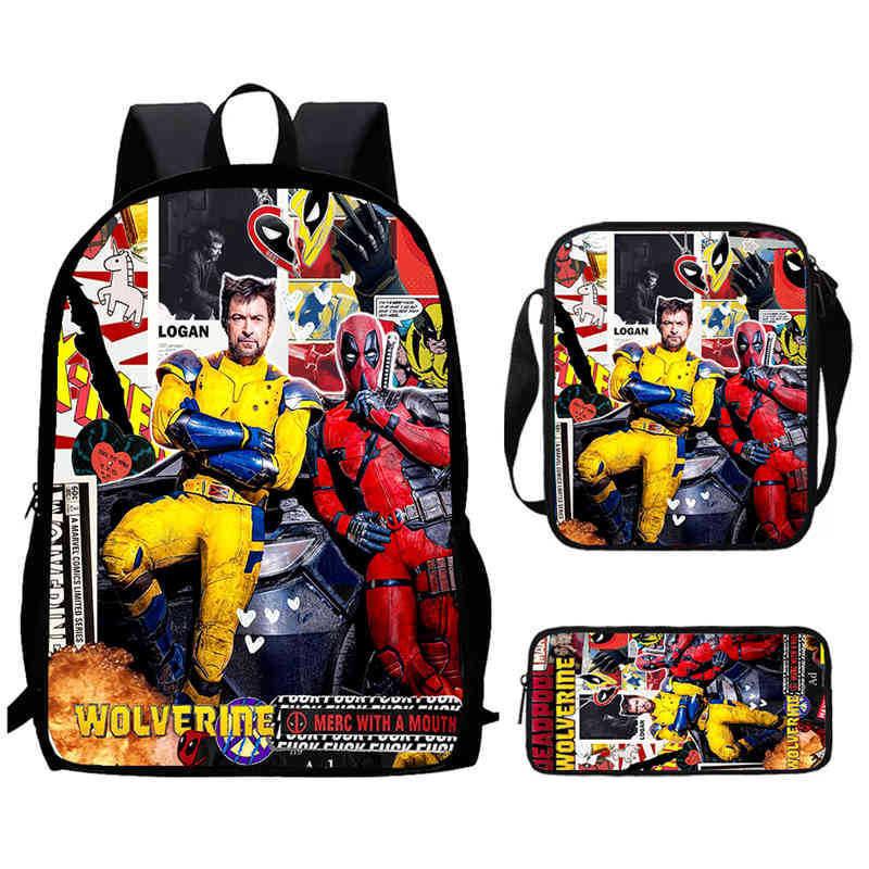 Mochila Escolar Infantil de Deadpool y Wolverine con Tejido Oxford Ligero para Estudiantes de Primaria
