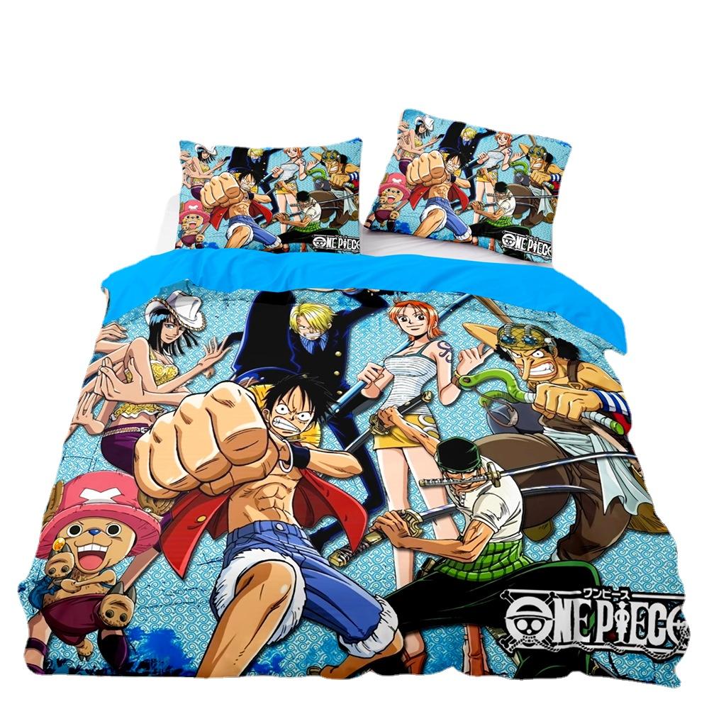 ONE PIECES Bettwäsche Set Monkey Ruffy Bettbezug 3D Druck Steppdecke Kissenbezug Kinder Jungen Teenager Geschenk Schlafzimmer Dekoration