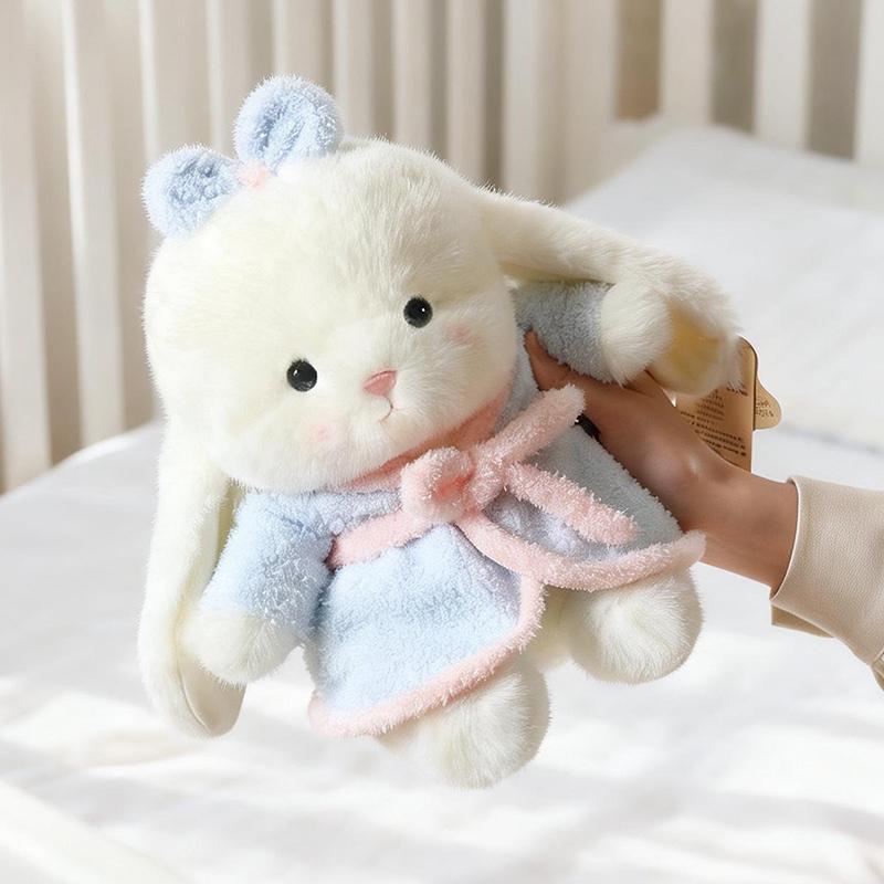 Cuddly Bathing Little Rabbit Plush Toys Soft Fluffy Cartoon Bathrobe Bunny Doll Cozy Hugging Animal Doll Kids Birthday Gift