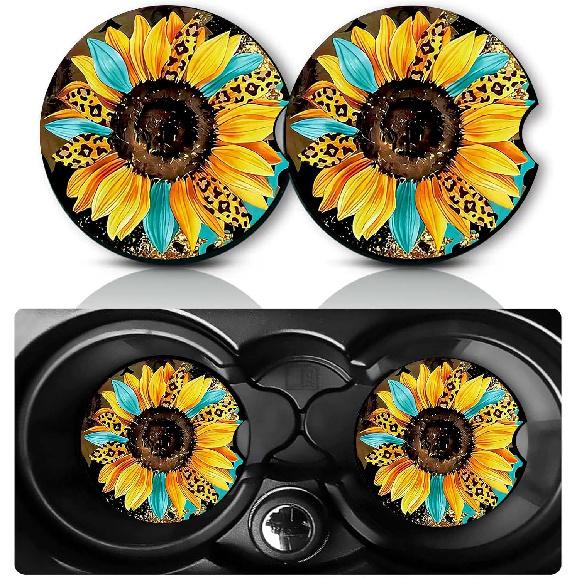 Car Coasters for Cup Holders,2 PCS Universal Non-Slip Black Leopard Print Car Coasters,2.75" Rubber Mat,Leopard Cars Accessories Cup Drink Holder