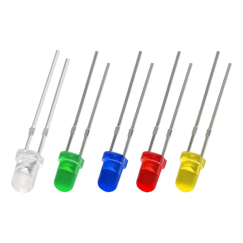 

50/100 PCS 3mm Super Bright LED Diode 3V Multicolor Lamps White/Red/Yellow/Green/Blue Light Emitting Diodes Electronic Component 5 colors x 20pcs Mix
