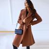 Winter Coat Women Double Breasted Overcoat Thermal Long Sleeves Loose Fit Turn Down Collar Pockets Pure Color Commuting Dating