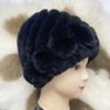 Raglaido Rabbit Fur Hats for Women Winter Floral Real Fur Hat Women's Beanies Elastic Warm Fashion Ladies Snow Hat LQ11204