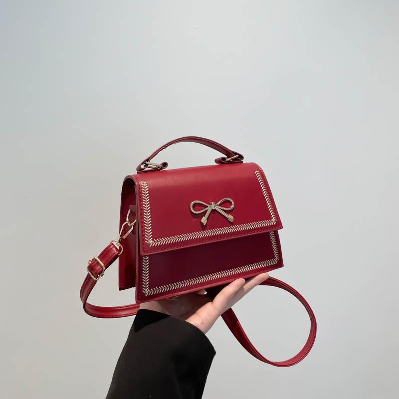 2025 summer new fashion large capacity simple casual texture solid color large capacity bow shoulder messenger bag