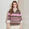 Chuyu Damen Gestreifter Reißverschluss Polokragen Langarm Strickpullover