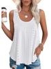 European & American Women's Summer Crew Neck Eyelet Sleeveless Tank Top T-Shirt