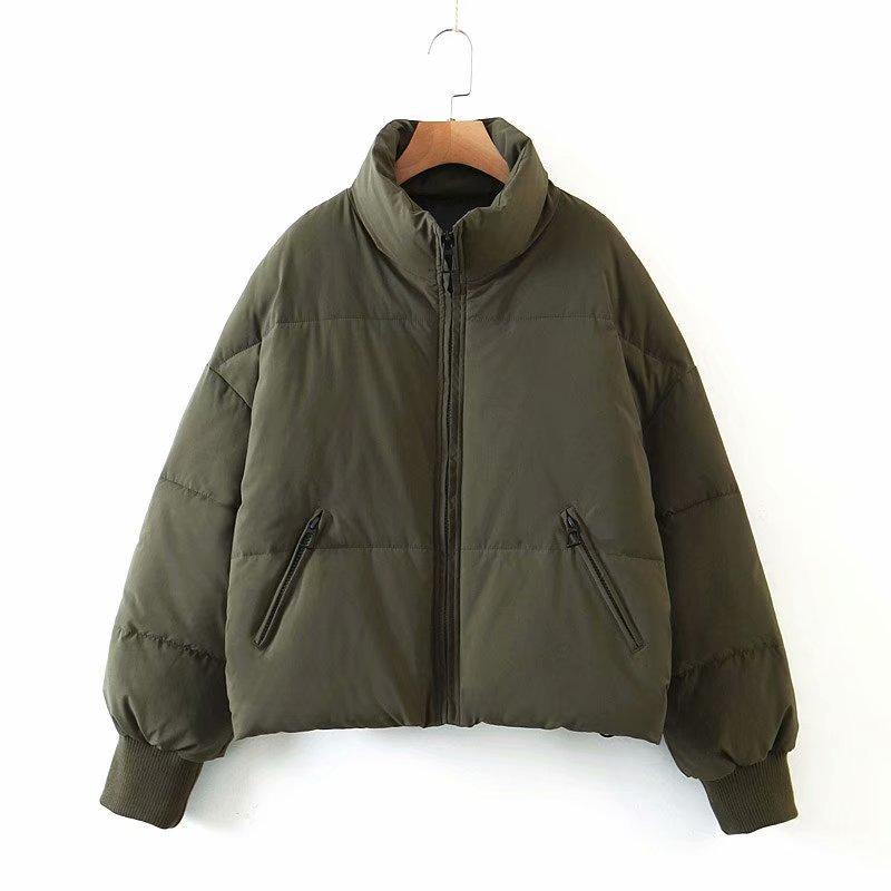 Women's Winter Stand Collar Puffer Jacket Baggy Short Padded Down Coats Cropped Puffer Long Sleeve