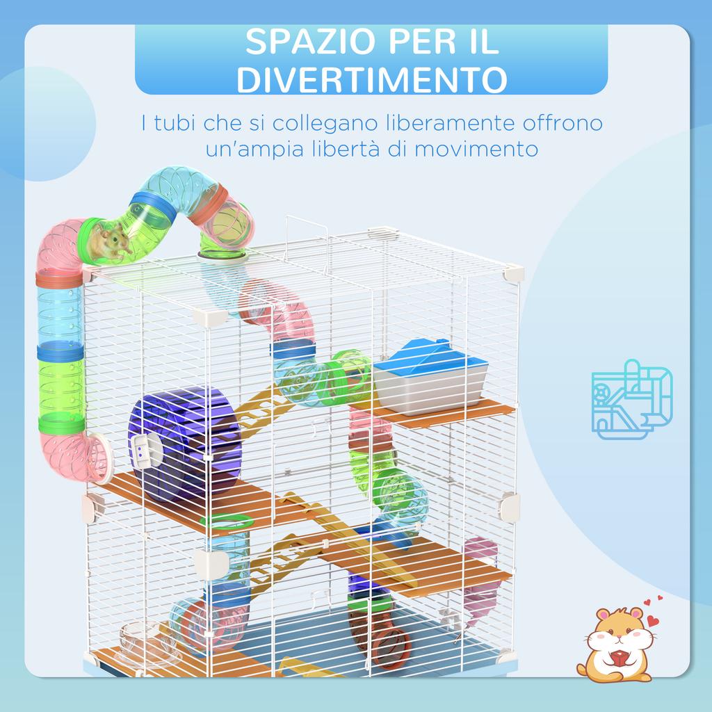 5 Tier Hamster Cage Carrier Habitat w/ Exercise Wheels, Tunnel, Light Blue
