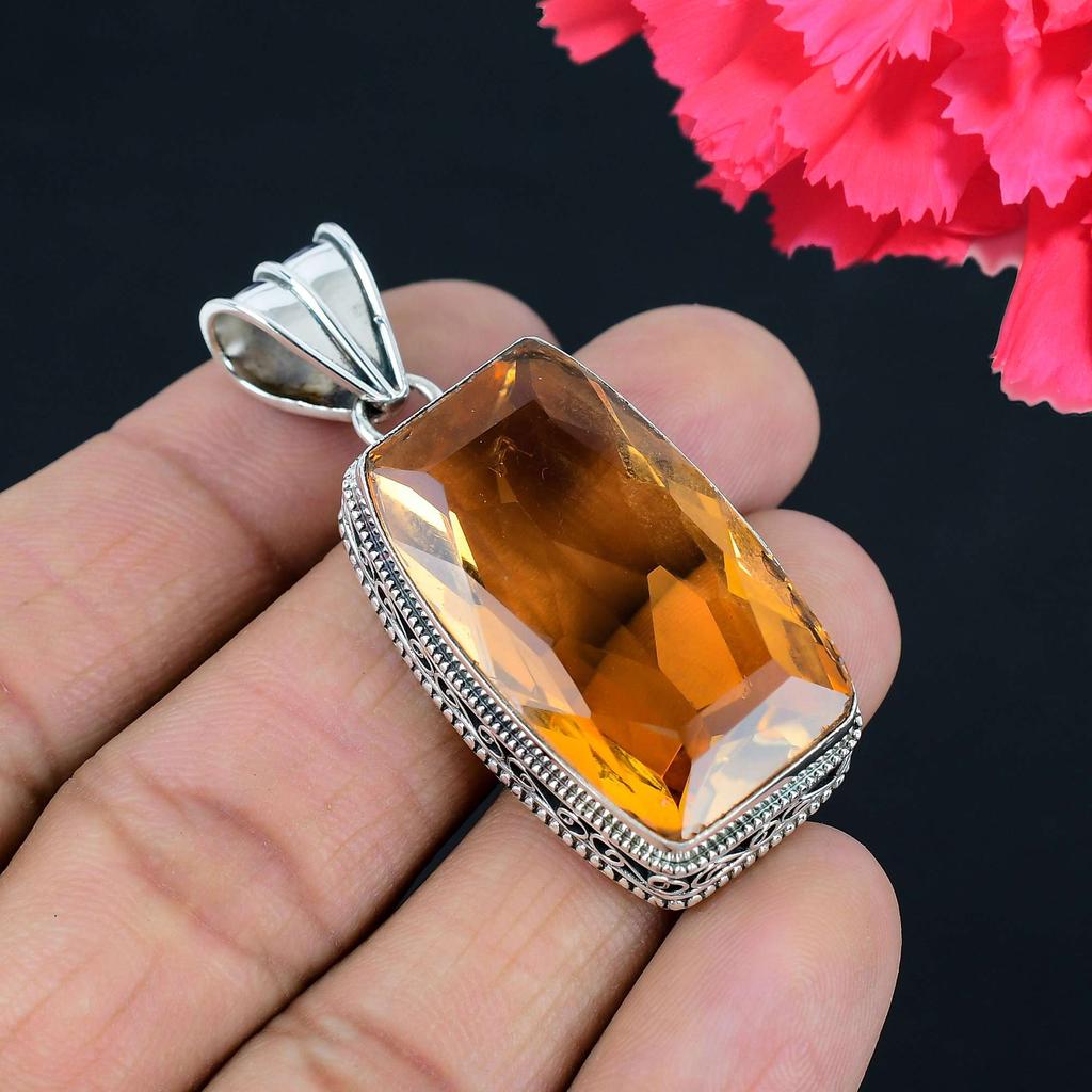 Colgante de citrino en plata de ley 925 maciza, regalo unisex.