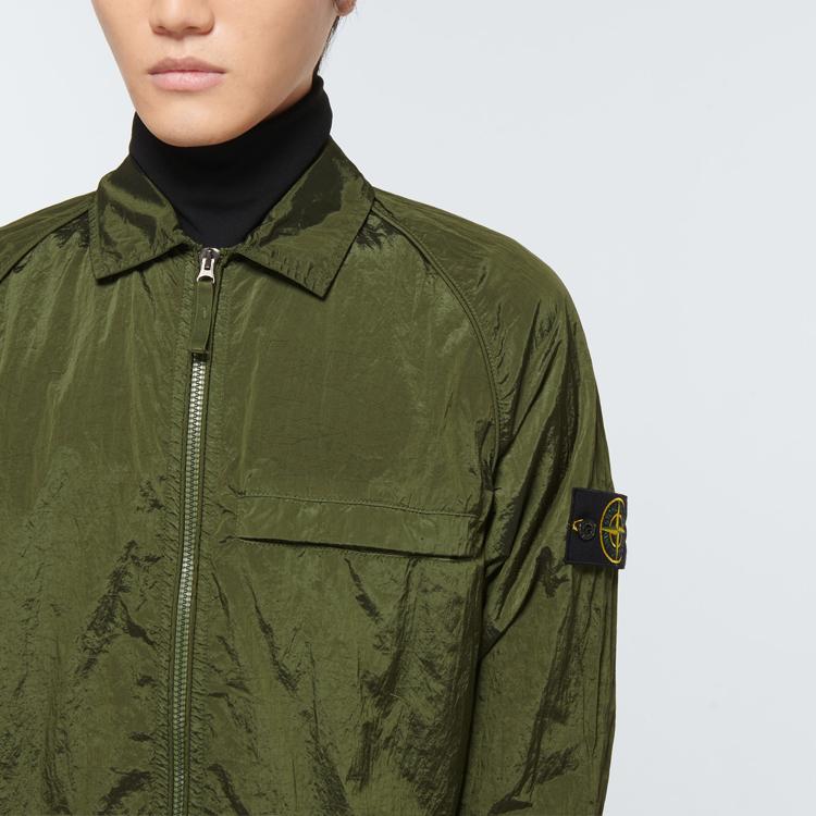 STONE ISLAND Ss22 Metallic Nylon Shirt Jacket Autumn Men Jacket Military-Green 761512321-V0058