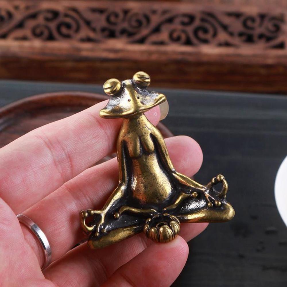 Brass New Frog Incense Burner – Vintage Zen Buddhist Frog Statue Copper Animal Sculpture Meditation Trinket Home Desktop Decoration