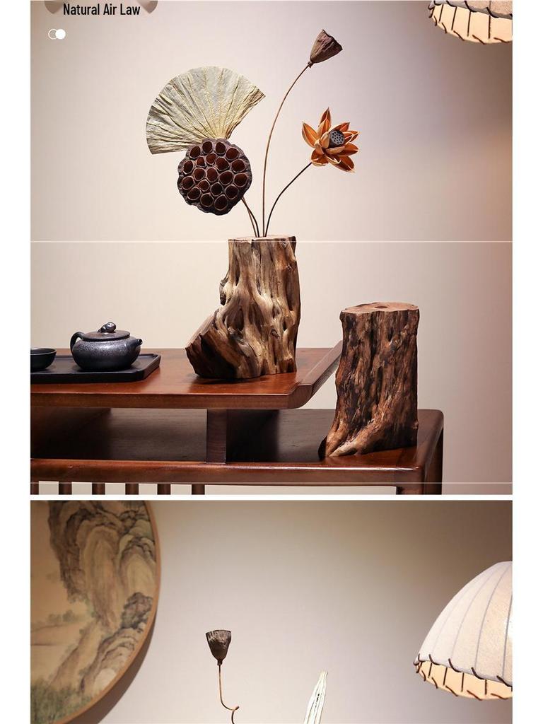 Zen Tabletop Vase with Dried Flowers for Living Room or Tea Room Decor