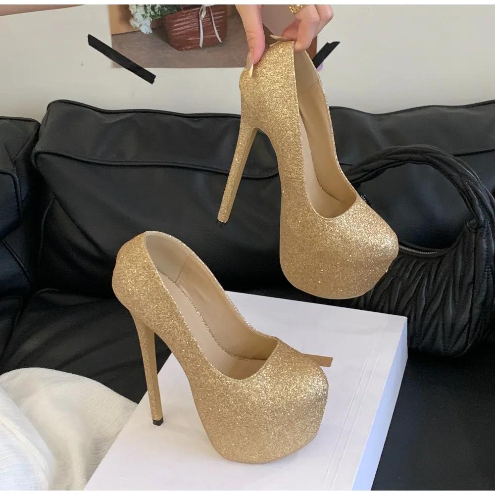

Luxury Women High Heels Pumps Fashion Flock Womens Sandals Platform Wedding Pumps Casual Thin Heels Womens Shoes Heels 35 золотой
