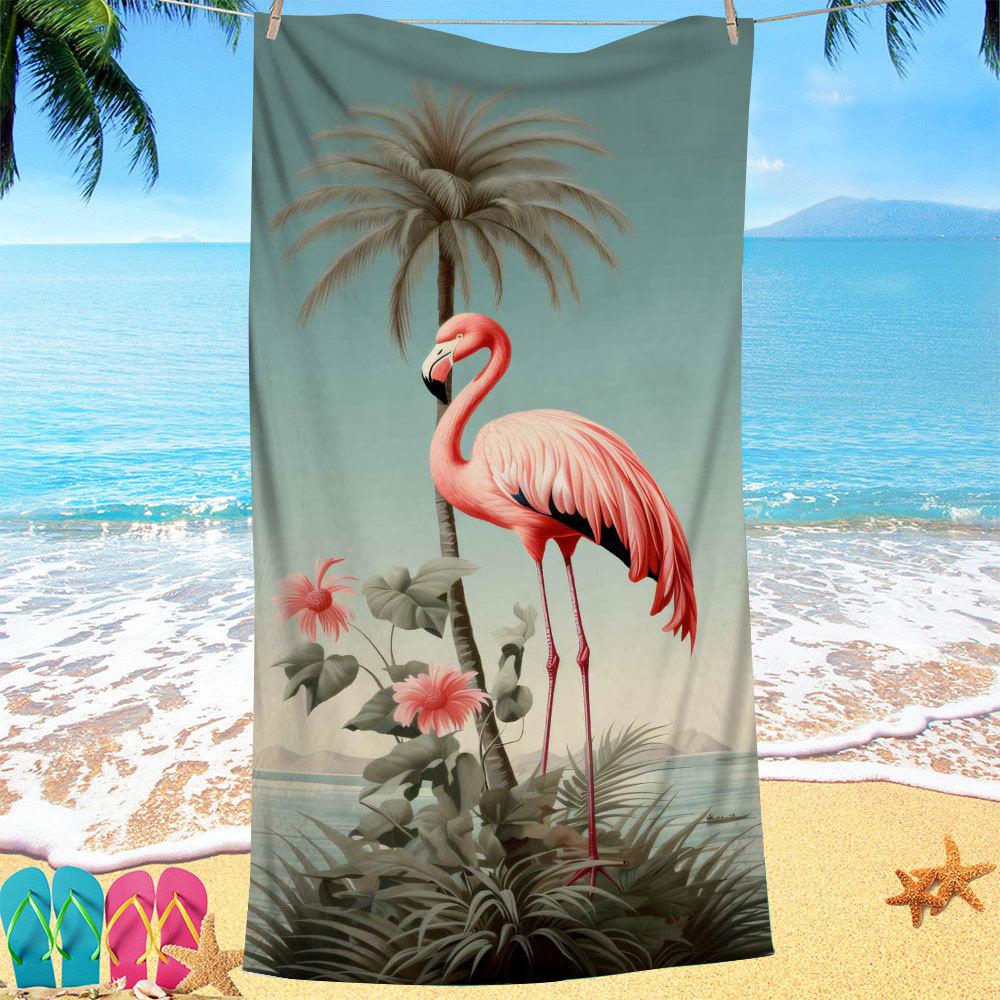 Nordic flamingo pattern digital-printed polyester Superfine fiber double-sided fleece Beach vacation bath towel, beach towel