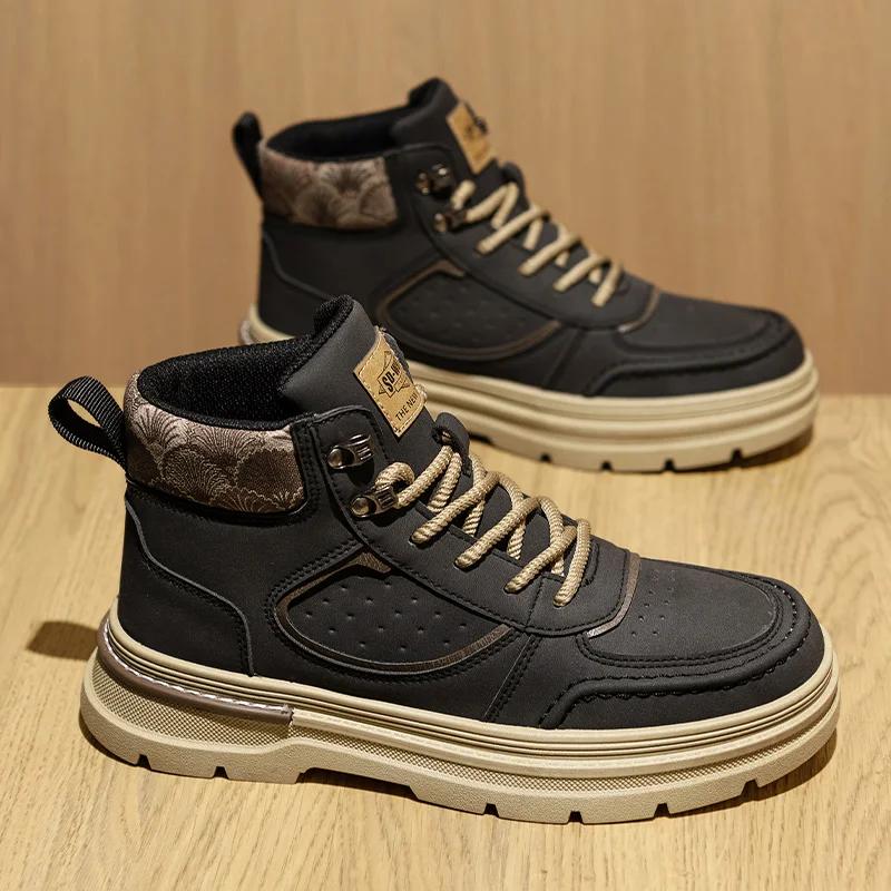 Autumn and Winter New Men's Boots High Top Work Safety Shoes British Style Trendy Classic Casual Shoes for Men Non-slip Shoes