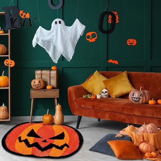 Thickened Cashmere-like Rug Halloween Bath Mat, Non-Slip Fluffy Ghost Rug, Gothic Pumpkin Absorbent Washable Dirt-resistant Floor Mat Bathroom