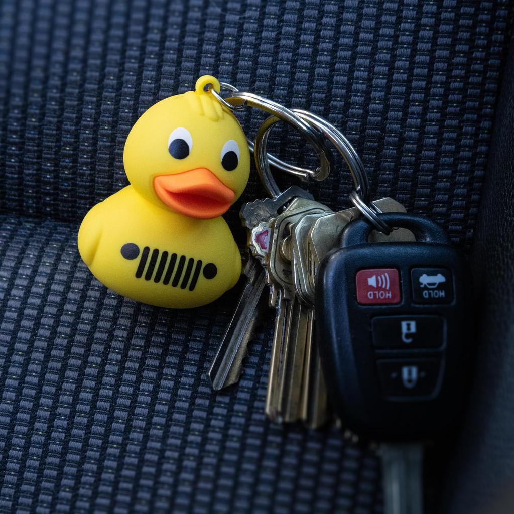 Plasticolor 004596R01 Jeep Rubber Duck with Grill PVC Key Chain, Yellow, 1.5" Round x 2" Tall, yellow
