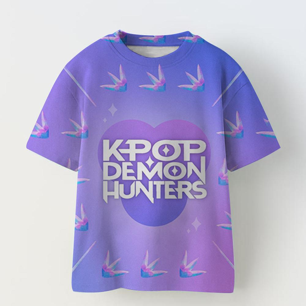 Hot sale girls' witch hunting team children's heart-shaped pattern short-sleeve soft T-shirt fashion