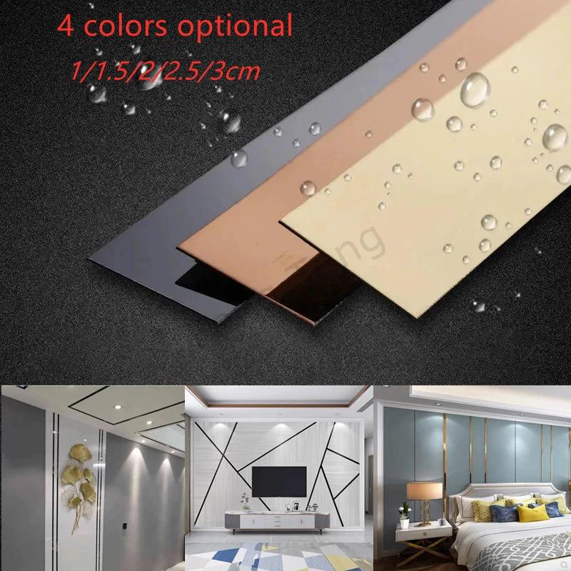 Stainless Steel Flat Decorative Lines self adhesive 8K Mirror Sticker for Background Wall Ceiling Edging furniture corner wrap