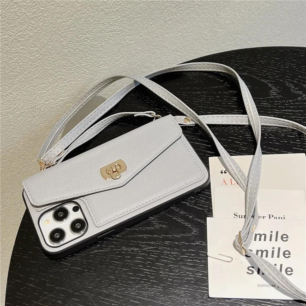 

Чехол-сумочка с отделением для карт, кожаный чехол для iPhone 16, 15, 14 Plus, 11, 12, 13 Pro Max, длинный ремешок, кошелек, чехол через плечо для телефона For iPhone 13 Pro Max