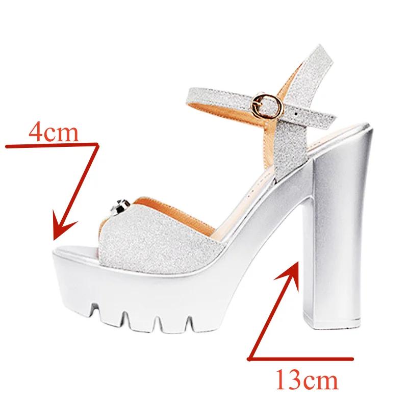 13cm Small Size 32-43 Block High Heels Sandals Summer Wedding Shoes 2025 Thick Platform Sandals Women Soft Leather Sandal Silver