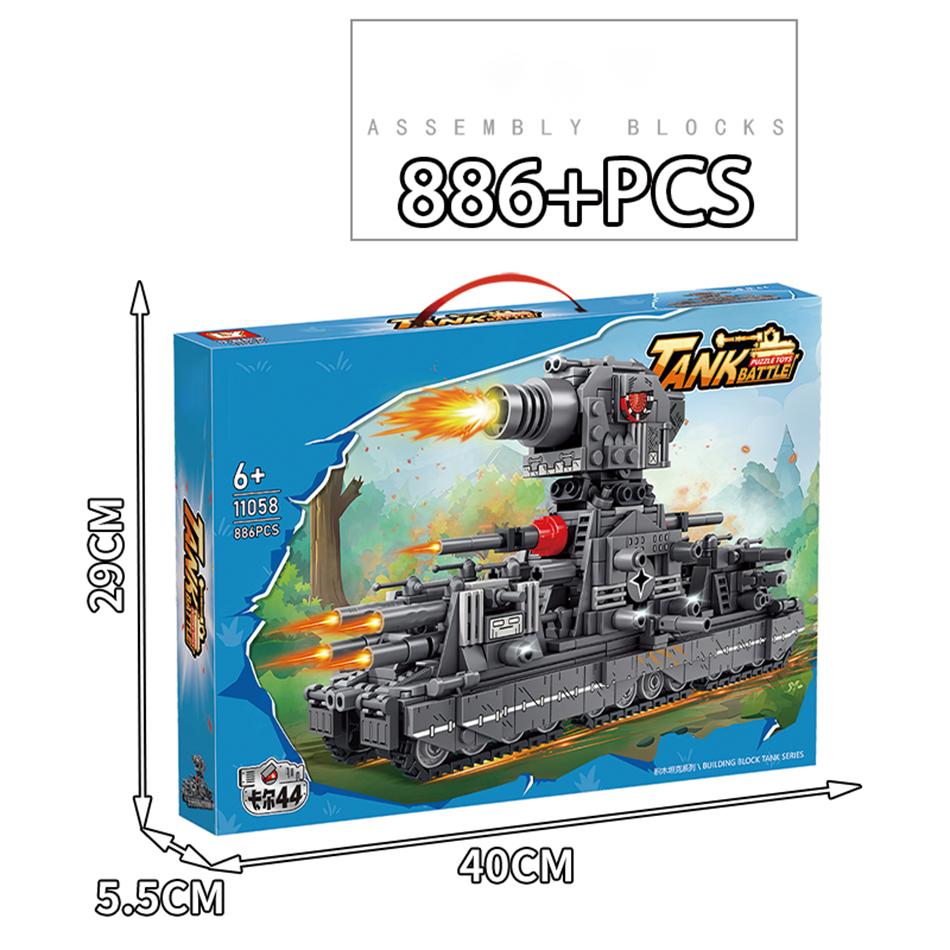 WW2 Military Cartoon Tank Monster Germany Karl Gerat Railway Gun P1000 Soviet KV 44 Model Building Blocks Bricks Toys Kids Gifts