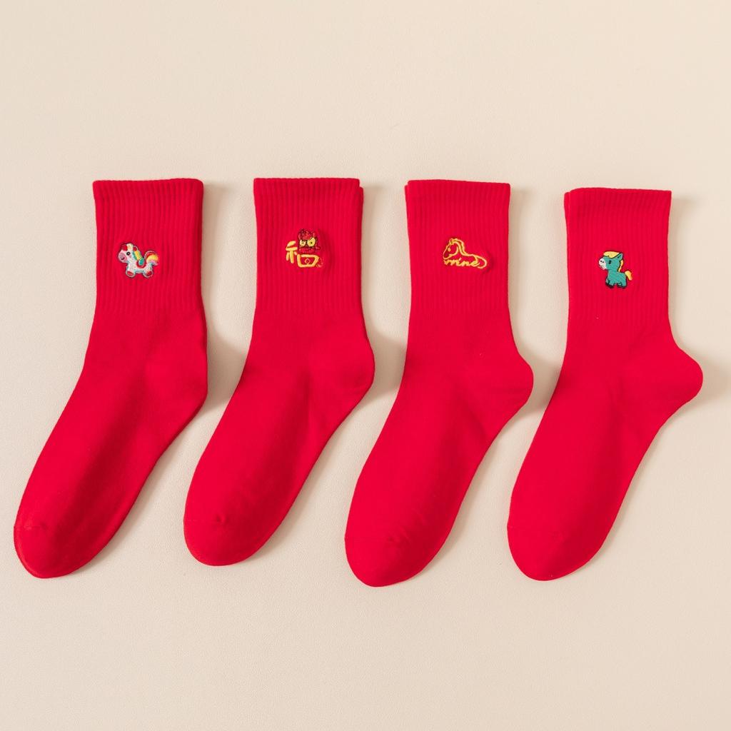 2026 Jahr des Pferdes Glückssocken Tierkreiszeichen Chinesischer Stil Viel Glück Rote Baumwolle Mittelhohe Socken Neujahrsgeschenke für Paare