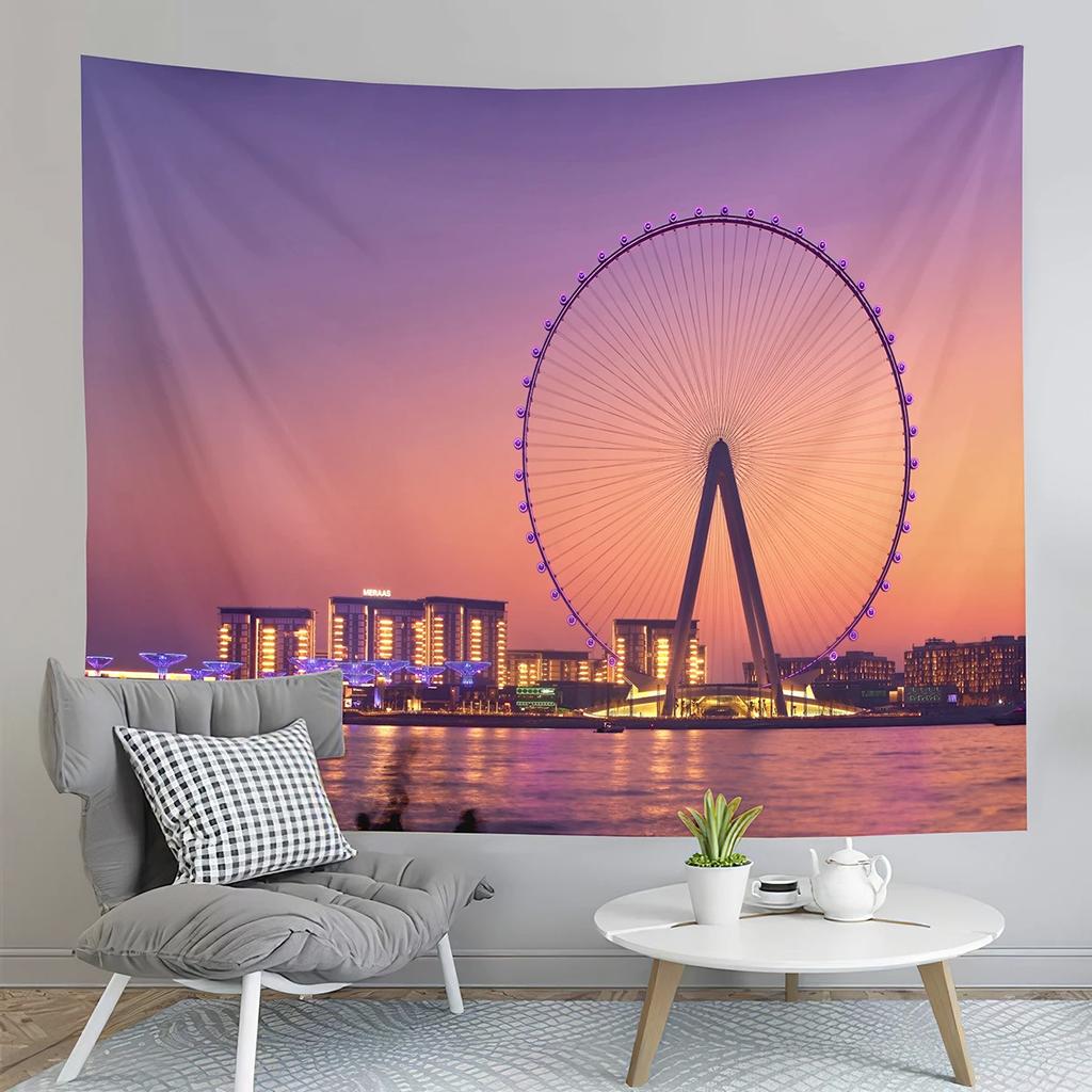 Paris Night View Tapestry Eiffel Tower Tapestry Ferris Wheel Tapestry Art Wall Hanging Home Living Room Bedroom Dorm Tapestries