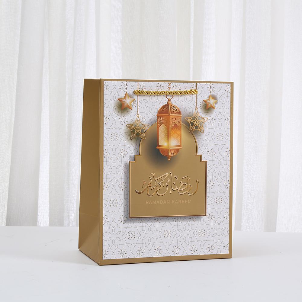 12pcs Eid Mubarak Gift Bags Islamic Paper Gift Bags with Golden Lantern Mosque Designs for Ramadan Gifting